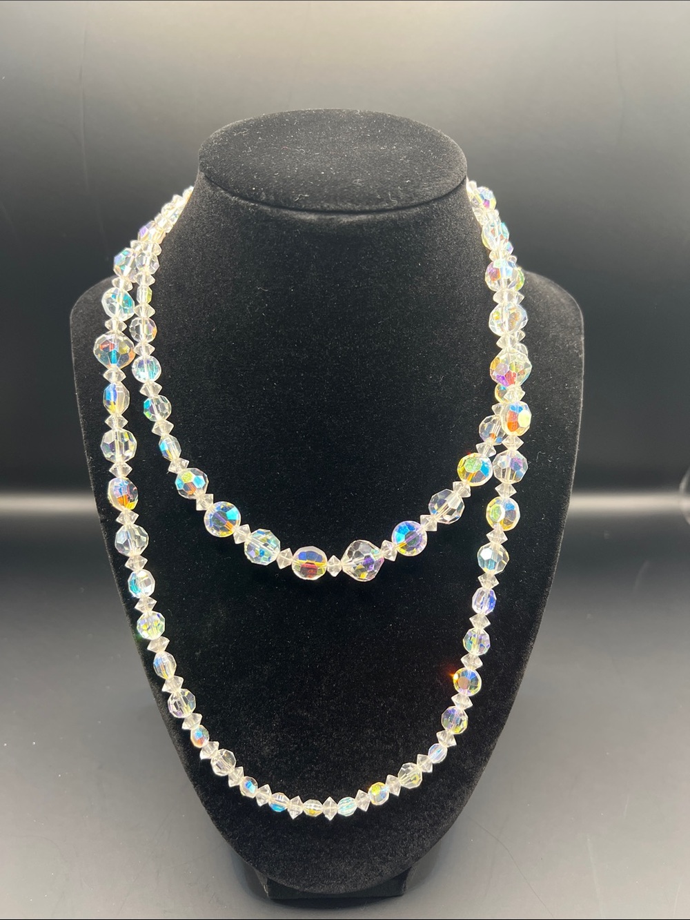 Crystal Aurora Borealis Long Strand Necklace - Clear